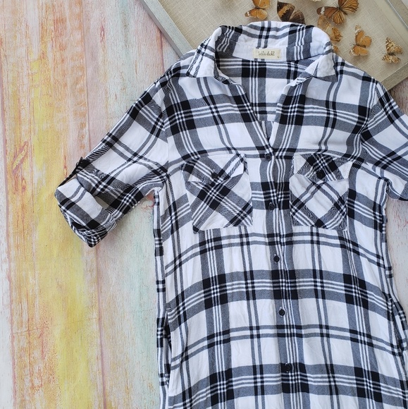 Bella Dahl Rayon Plaid Duster Maxi Shirt Dress L - Picture 3 of 7